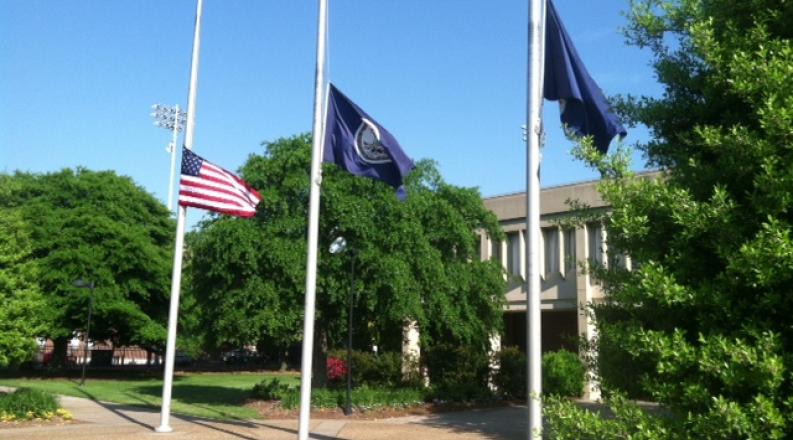 Picture of ODU flags at half-staff
