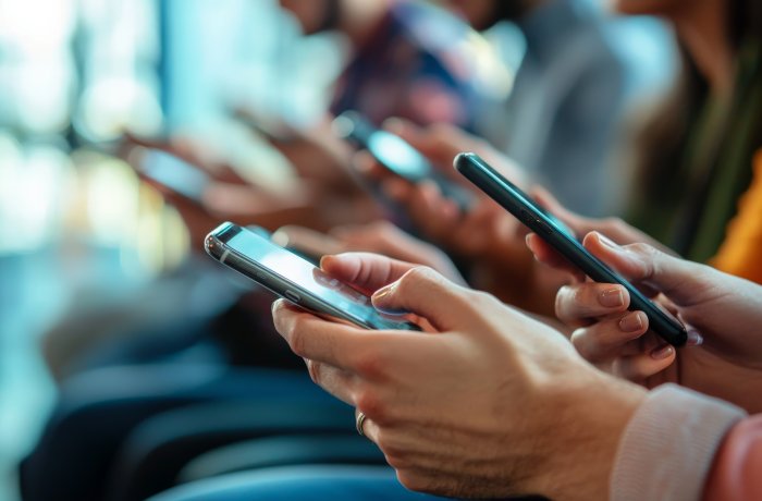 A closeup of hands texting
