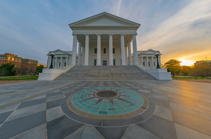 Virginia State House at sunset