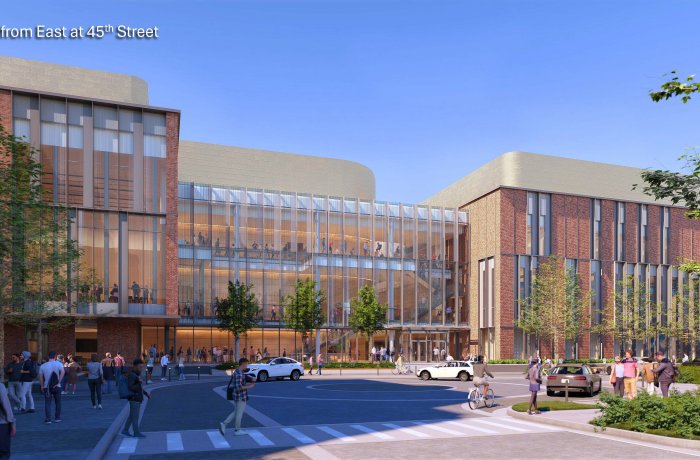 View from east at 45th St of Engineering and Arts Building.