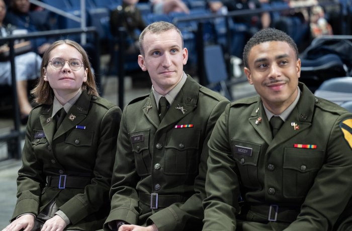 A photo of three Army ROTC cadets.