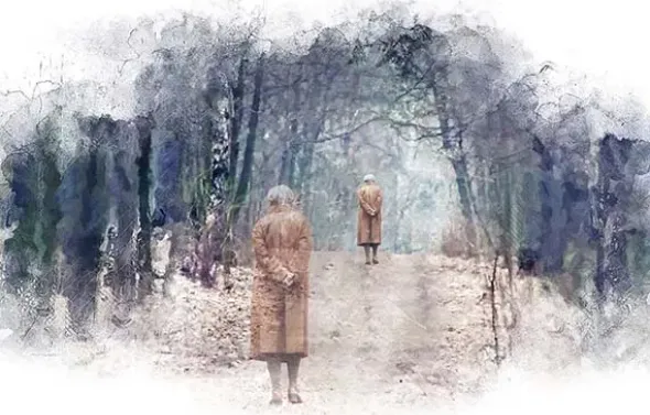 Illustration - Scene of the back of a woman walking on a win