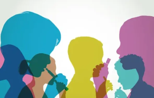 Colourful overlapping silhouettes of Children using e-cigare