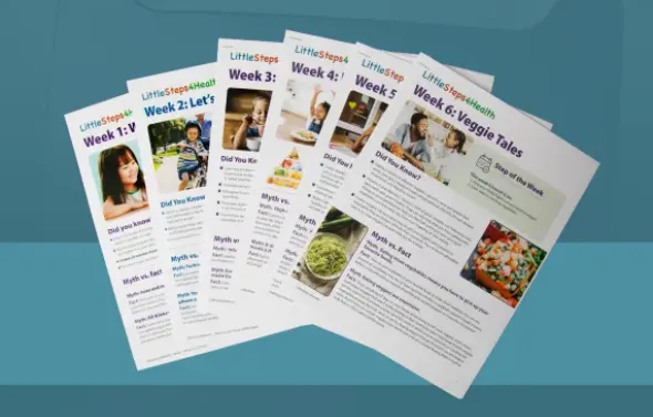 6 modules of Little Steps 4 Health spread over a table with 