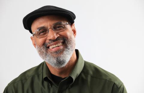 Professor Tim Seibles with white seamless background.
