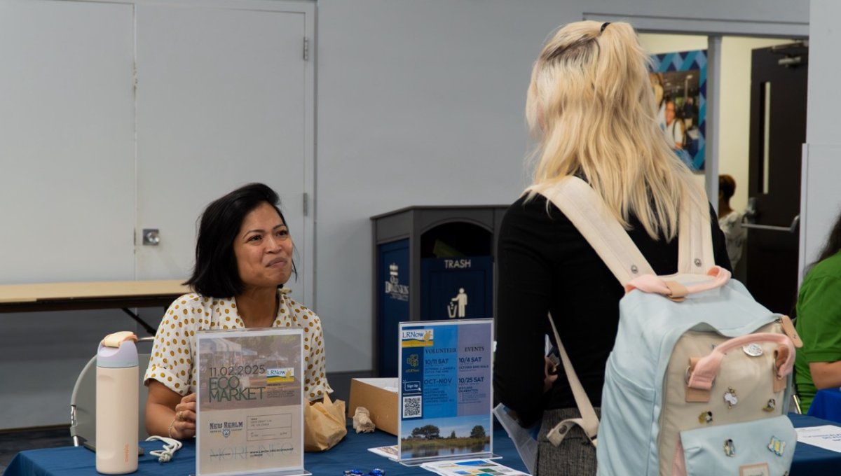 Representative from Lynnhaven NOW talks to ODU student