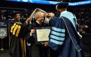 Howard P. Kern, president and chief executive officer of Sentara Healthcare, receives a Doctor of Humane Letters (honoris causa) degree from President Brian O. Hemphill, Ph.D. Photo Chuck Thomas/ODU