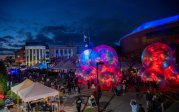 Giant, inflatable bubbles on ODU's campus.