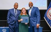 President Brian O. Hemphill and Vice President Alonzo Brandon with Monarch Values Award winner Amber Gwaltney at the Monarch Milestones Celebration on April 10, 2025.