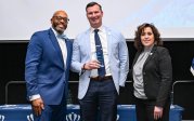 President Brian O. Hemphill and Vice President Kimberly Osborne with Monarch Values Award winner Brian Eubank at the Monarch Milestones Celebration on April 10, 2025.