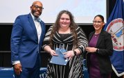 President Brian O. Hemphill and Vice President Nina Rodriguez Gonser with Monarch Values Award winner Chrystal Trapani at the Monarch Milestones Celebration on April 10, 2025.