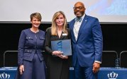 President Brian O. Hemphill and Vice President Brandi Hephner LaBanc with Monarch Values Award winner Dr. Joy Himmel at the Monarch Milestones Celebration on April 10, 2025.