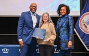 President Brian O. Hemphill and Vice President September Sanderlin with Monarch Values Award winner Terri Hughes at the Monarch Milestones Celebration on April 10, 2025.