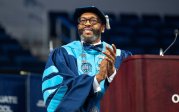 President Hemphill claps during ODU's commencement.