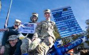 Members of the University's ROTC turn out in force for SportsCenter Live, showing their support for the Monarchs and debuting their new cannon.