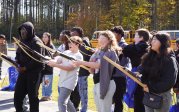 Students launching rockets.