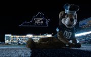 Big Blue poses for a photo during the halftime drone show.