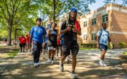 Students walking on ODU's campus.
