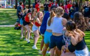Students playing tug-of-war on Kaufman Mall.