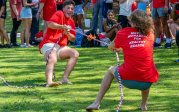 Students playing tug-of-war on Kaufman Mall.