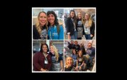 A collage of four photos in which Dr. Emily Goodman-Scott is posed with ODU school counseling students.