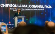 Chrysoula Malogianni, Ph.D., senior associate vice president for digital innovation, highlights the far-reaching capabilities of AI through partnership with Google during a campus and community celebration at Old Dominion University on Oct. 30. 