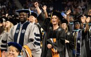 Graduate students celebrate during Old Dominion University’s advanced degree Commencement exercise Friday, May 3, 2024. 