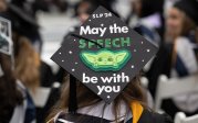 A Spring 2024 graduate shows off a decorated cap during Old Dominion University’s undergraduate Commencement exercise Saturday, May 4, 2024.