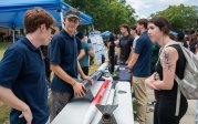 Students talking on Kaufman Mall on ODU's campus.