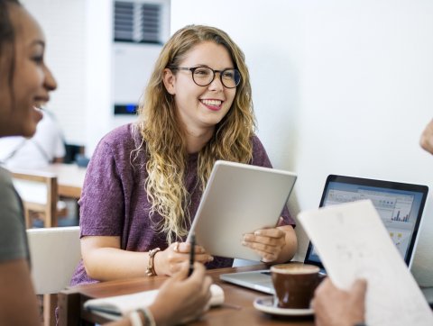 Friends Working Discussion Meeting Sharing Ideas Concept