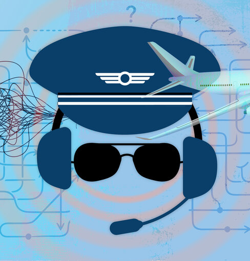A graphic with a pilot and a plane.