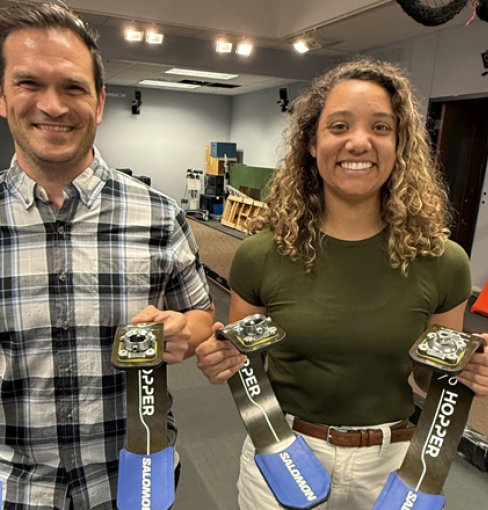 Hunter Bennett, PhD, and Paige Agnew with the prosthetics used in Paige's dissertation research.