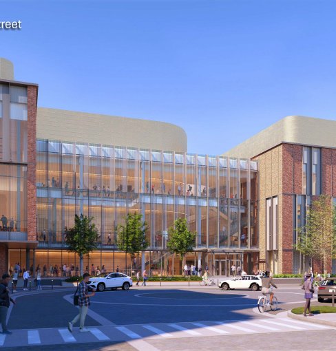 View from east at 45th St of Engineering and Arts Building.
