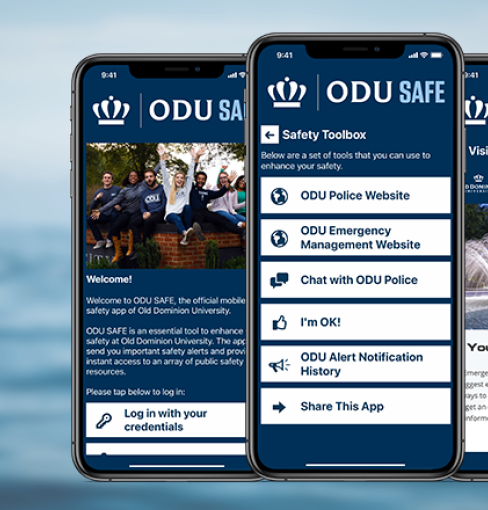 images of ODU Safe app pages