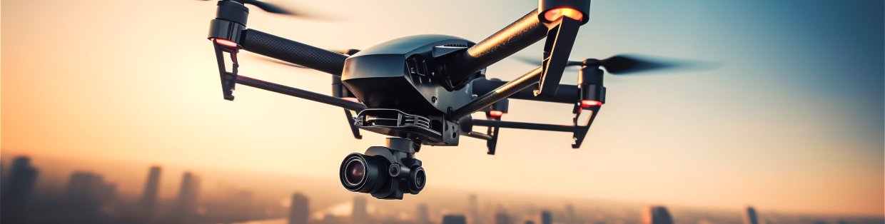 Drone traveling in the sky.
