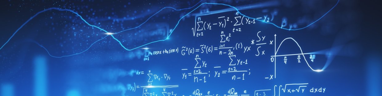 math formulas written in white marker on a glass board with a blue light. 