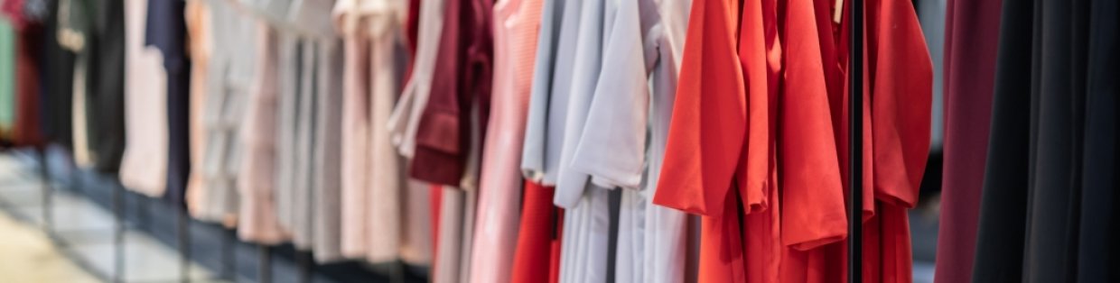 a rack of clothing. 