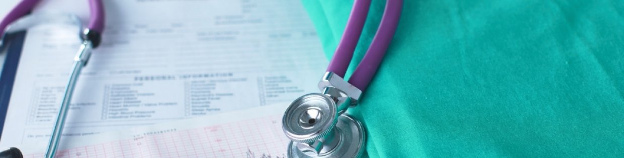 Doctor scrubs and utensils. 