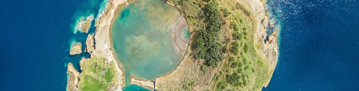 Aerial shot of a remote island. 