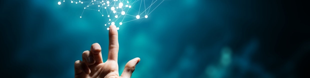 A hand reaching up to touch data points. 