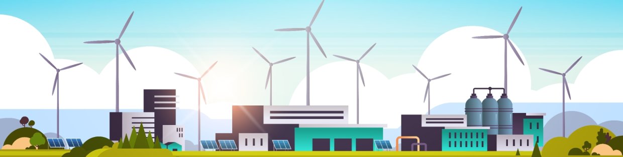 A graphic image of turbines on a field. 