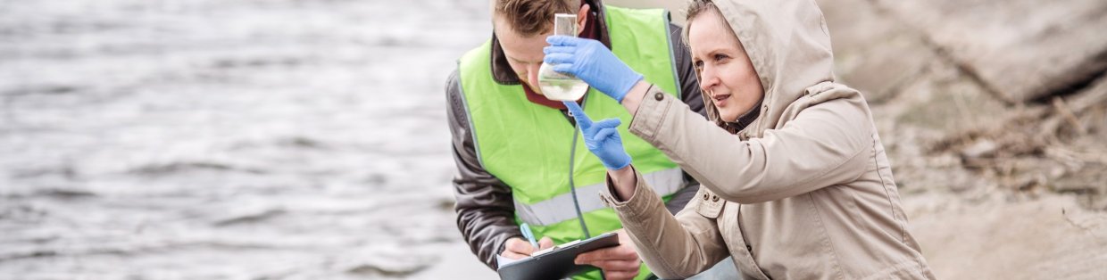 Students collecting a sample from the sea while sitting cliffside. 