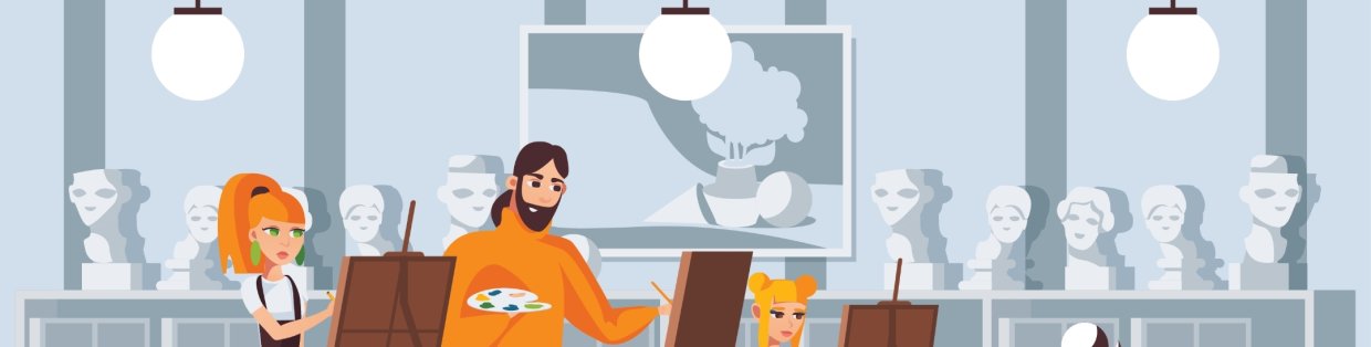 graphic design image of a person inside a conference room. 