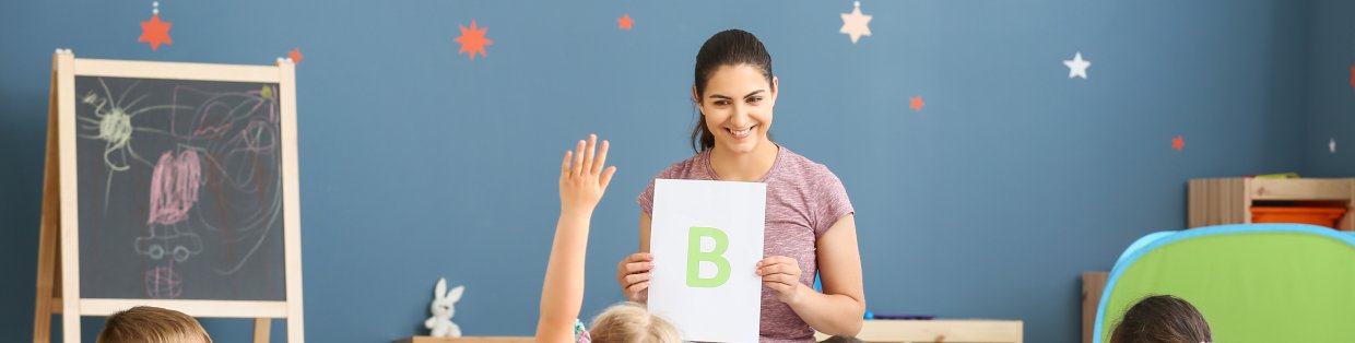 Teacher in front of students
