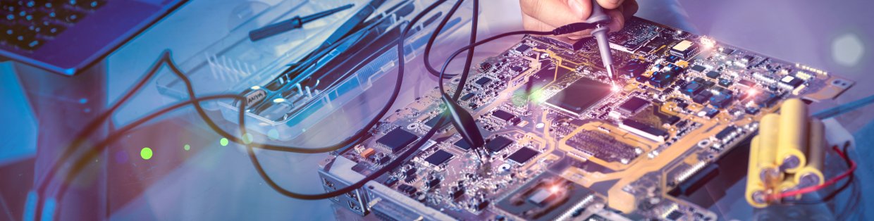 electrical and computer engineering with students taking apart an electronic device. banner image 