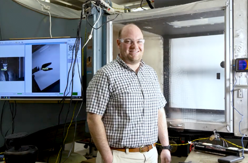 ODU Alumnus Brian Duvall in wind tunnel lab