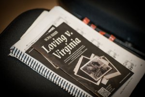 A playbill from the opera that reads "Virginia v. Loving"