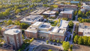 Aerial view from northeast of Engineering and Arts Building.