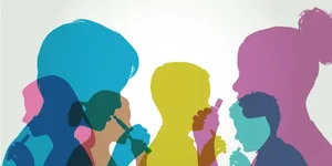 Colourful overlapping silhouettes of Children using e-cigare