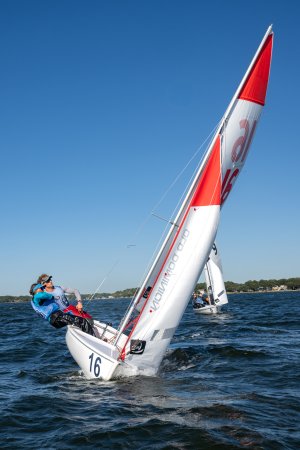 ODU sailing team members sailing on the Elizabeth River. 